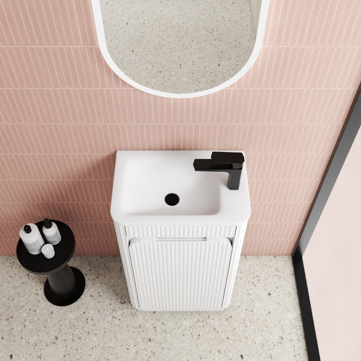 Aulic Mini Hartelle Fluted Matte White Floor Standing Vanity - 470mm - Design 10