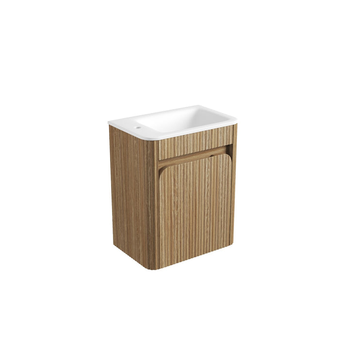 Aulic Mini Hartelle Fluted Harvest Oak Wall Hung Vanity - 470mm - Design 10