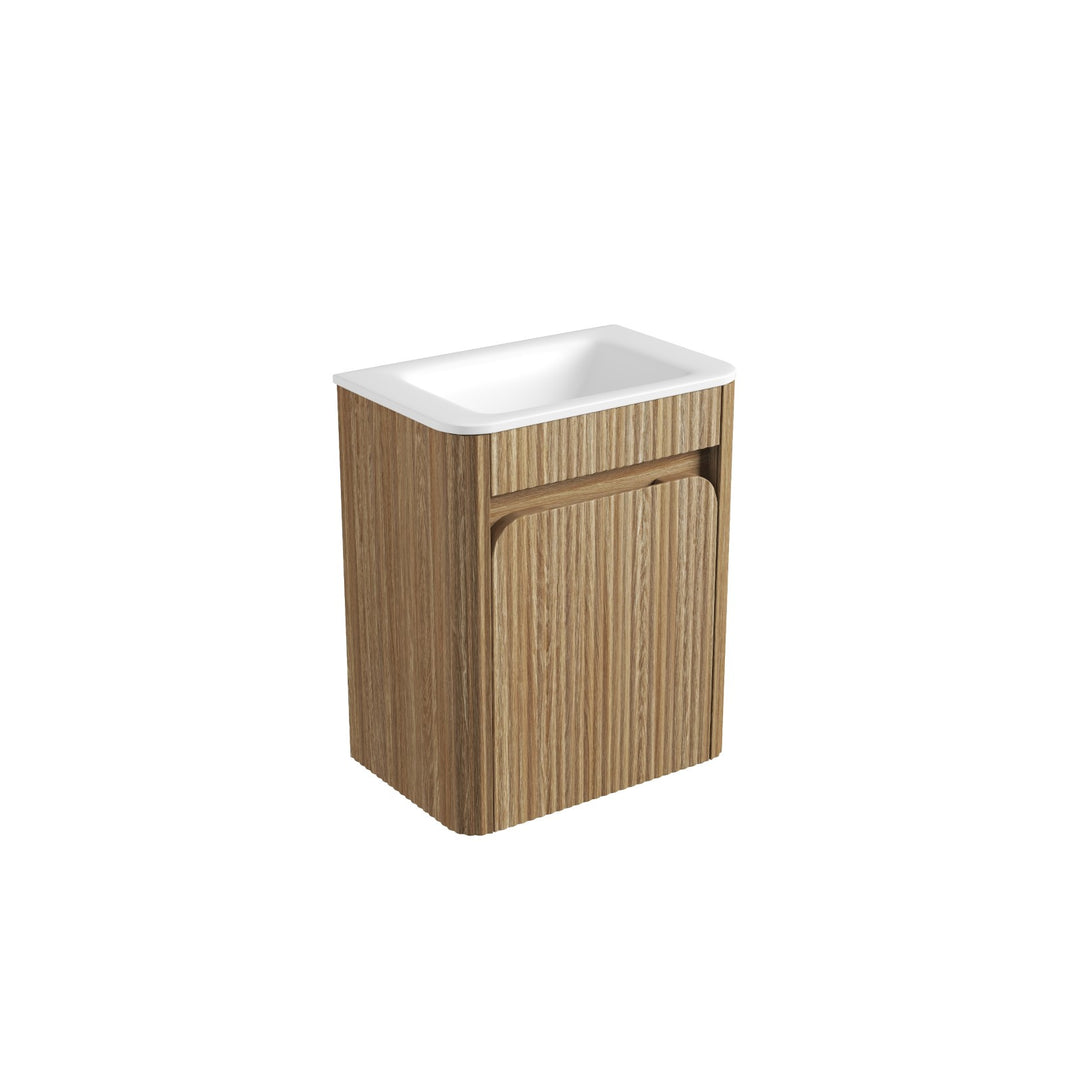 Aulic Mini Hartelle Fluted Harvest Oak Wall Hung Vanity - 470mm - Design 10