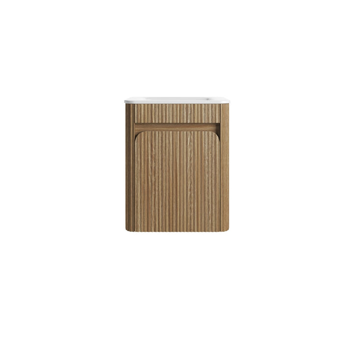 Aulic Mini Hartelle Fluted Harvest Oak Wall Hung Vanity - 470mm - Design 10