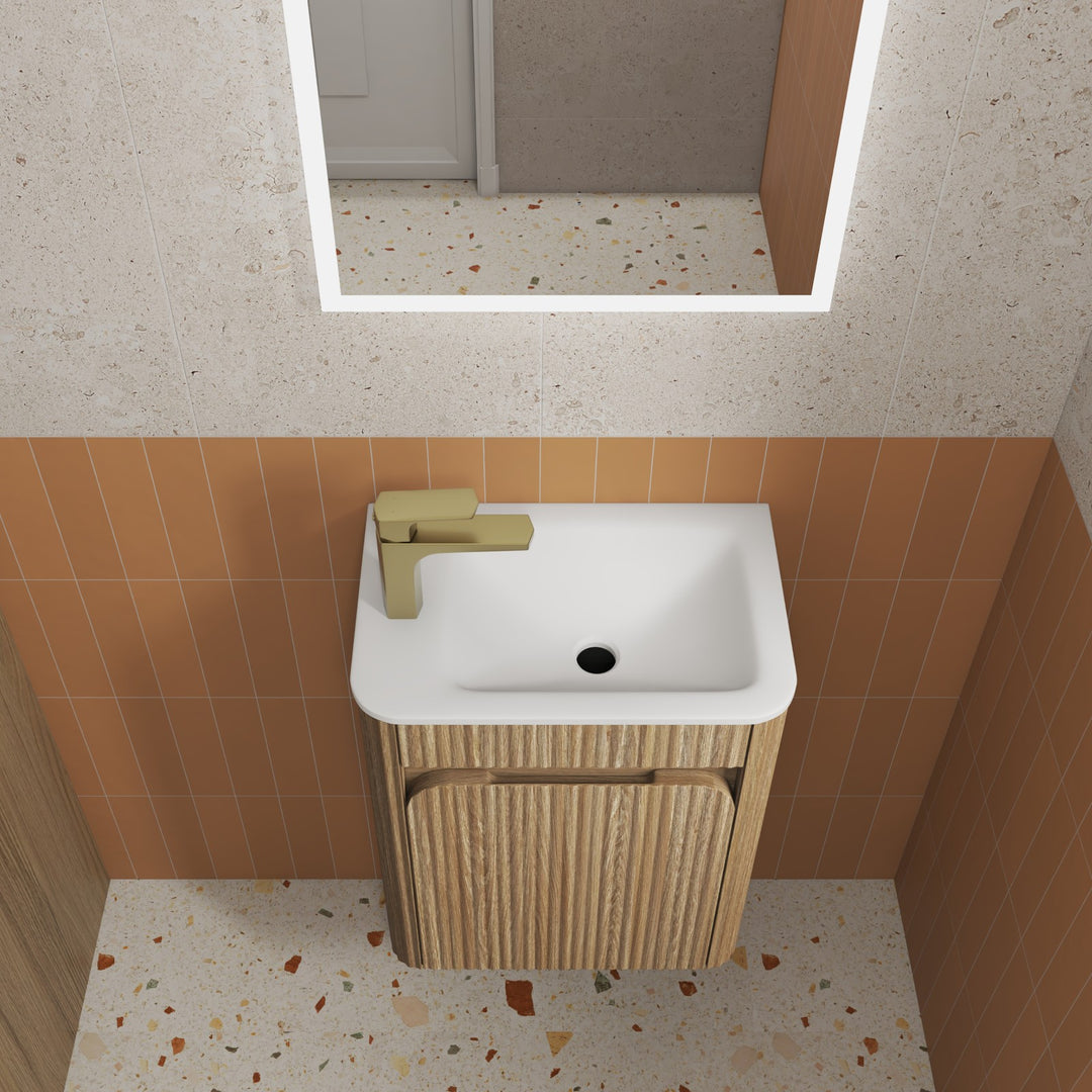 Aulic Mini Hartelle Fluted Harvest Oak Wall Hung Vanity - 470mm - Design 10