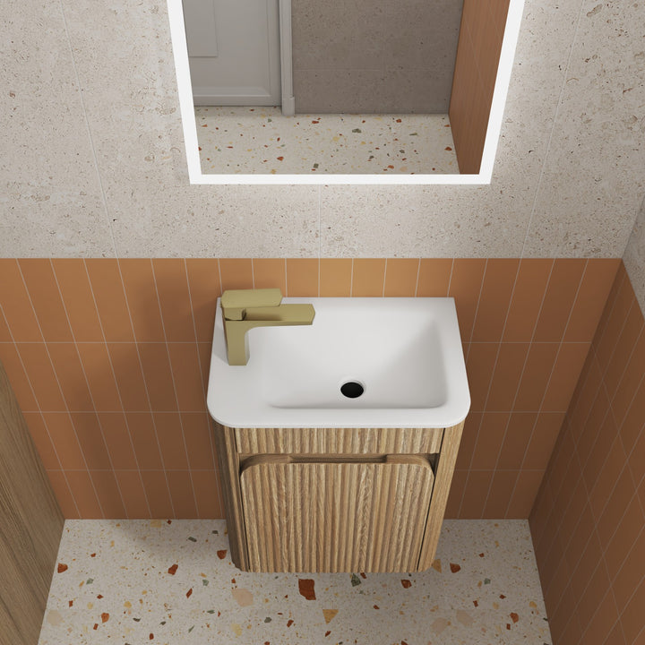 Aulic Mini Hartelle Fluted Harvest Oak Wall Hung Vanity - 470mm - Design 10