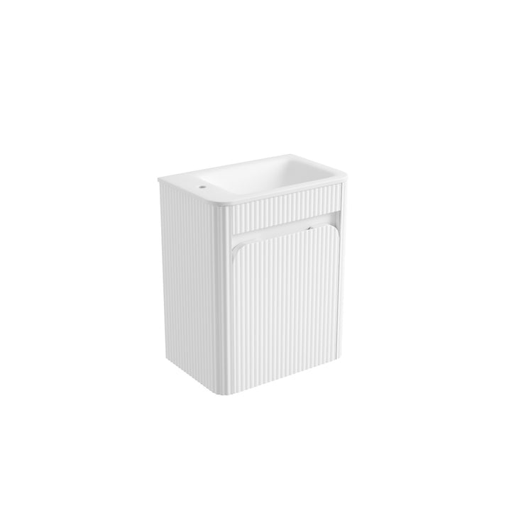 Aulic Mini Hartelle Fluted Matte White Wall Hung Vanity - 470mm - Design 10