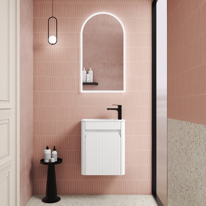 Aulic Mini Hartelle Fluted Matte White Wall Hung Vanity - 470mm - Design 10