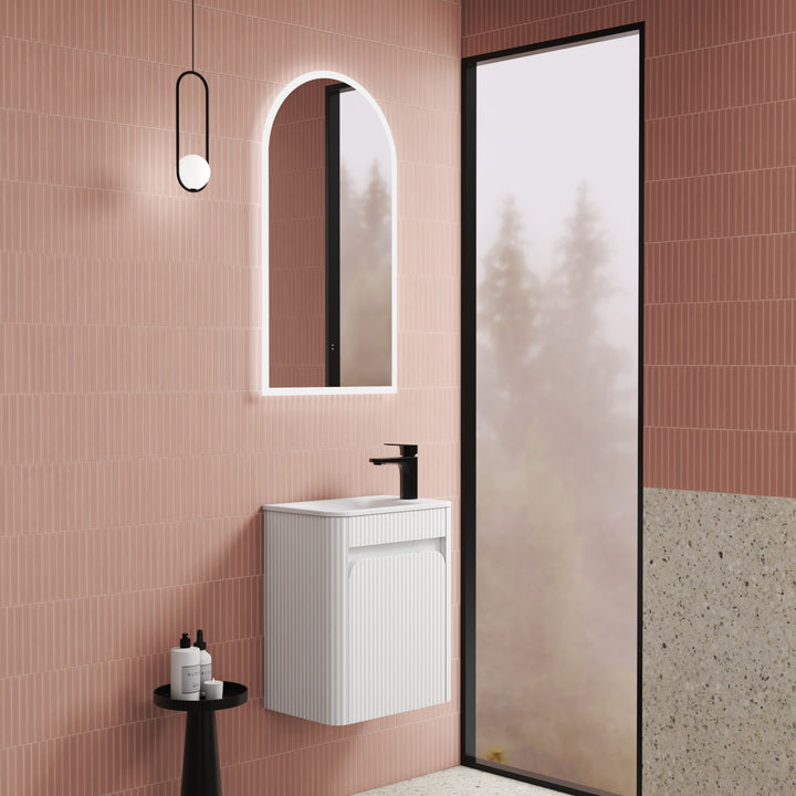 Aulic Mini Hartelle Fluted Matte White Wall Hung Vanity - 470mm - Design 10