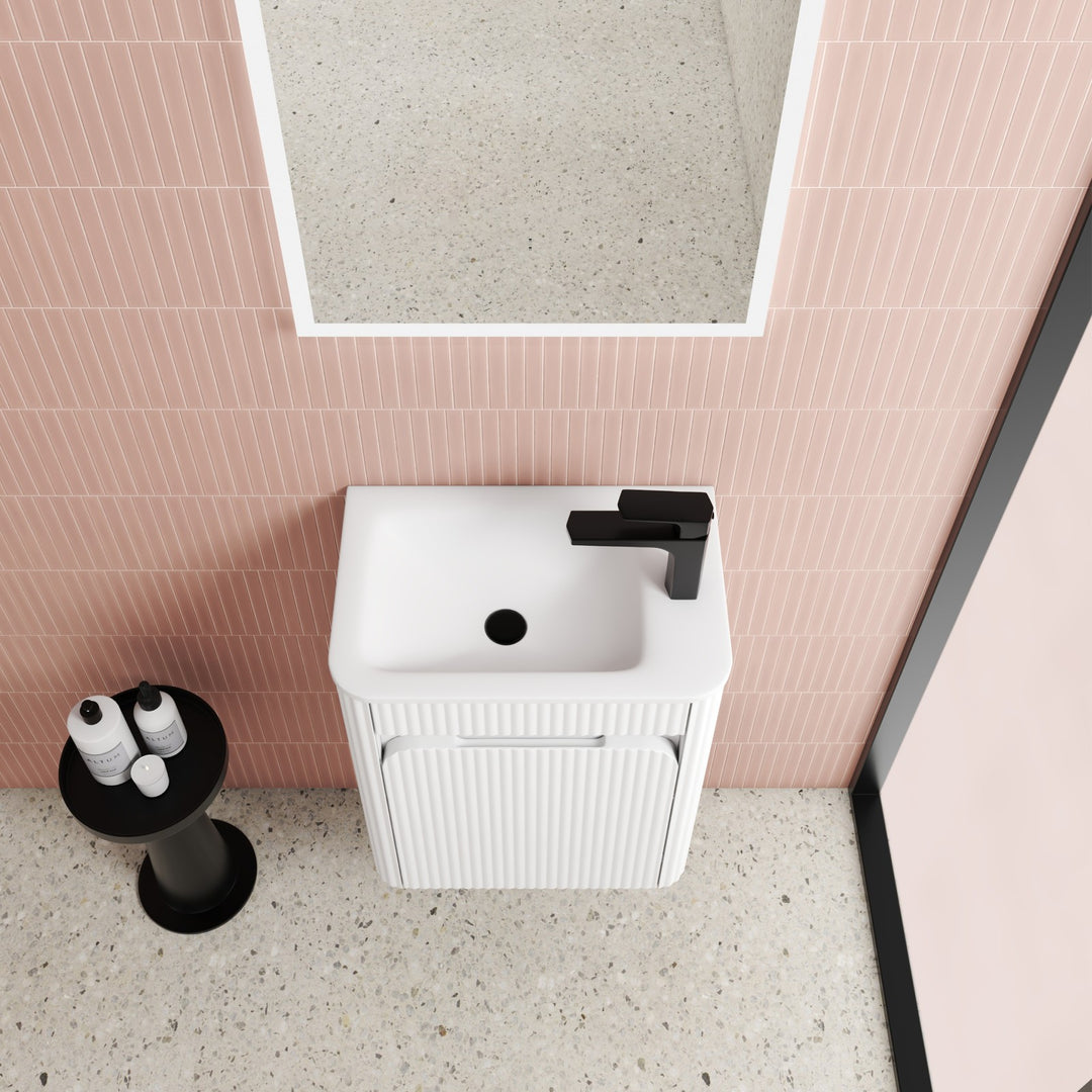 Aulic Mini Hartelle Fluted Matte White Wall Hung Vanity - 470mm - Design 10