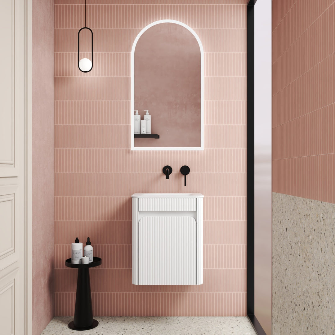 Aulic Mini Hartelle Fluted Matte White Wall Hung Vanity - 470mm - Design 10