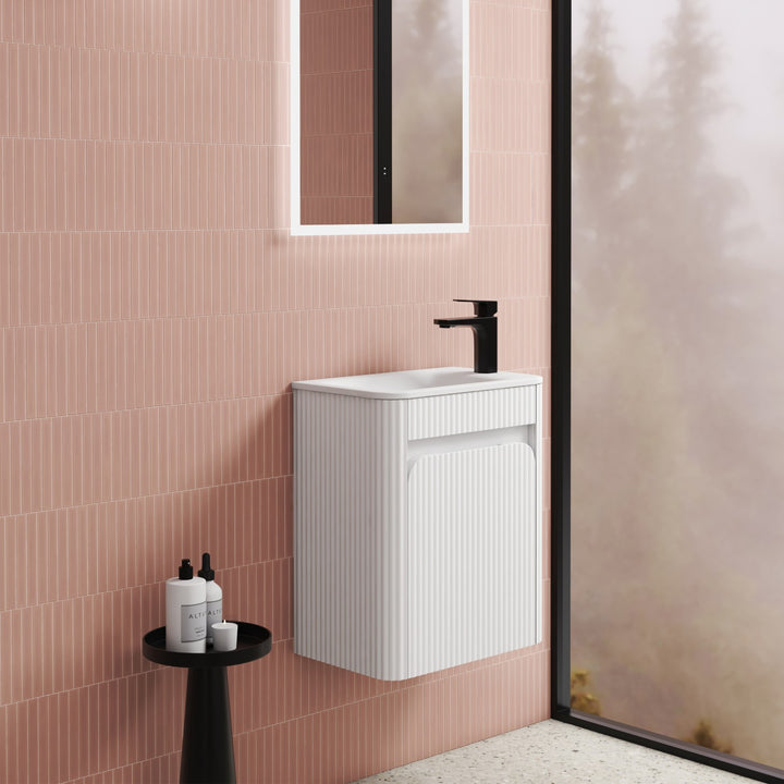 Aulic Mini Hartelle Fluted Matte White Wall Hung Vanity - 470mm - Design 10
