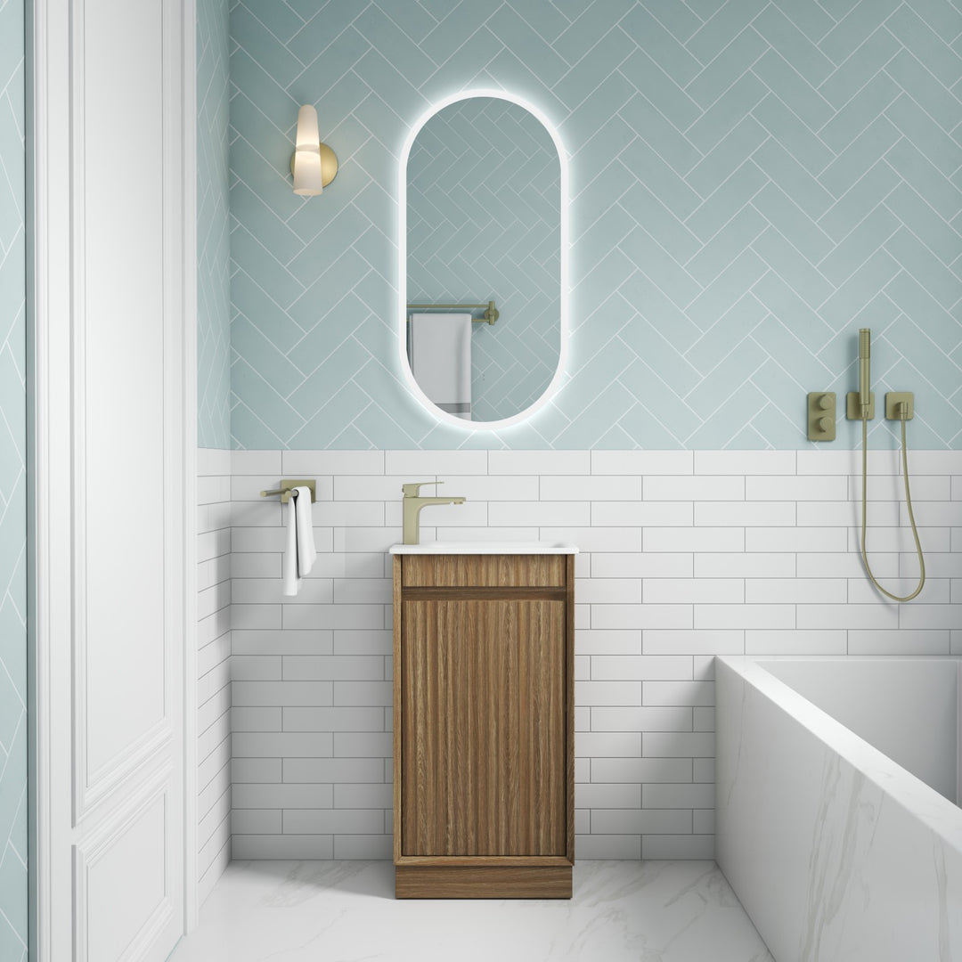 Aulic Mini Ravia Fluted Harvest Oak Floor Standing Vanity - 450mm - Design 10