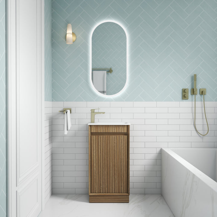 Aulic Mini Ravia Fluted Harvest Oak Floor Standing Vanity - 450mm - Design 10