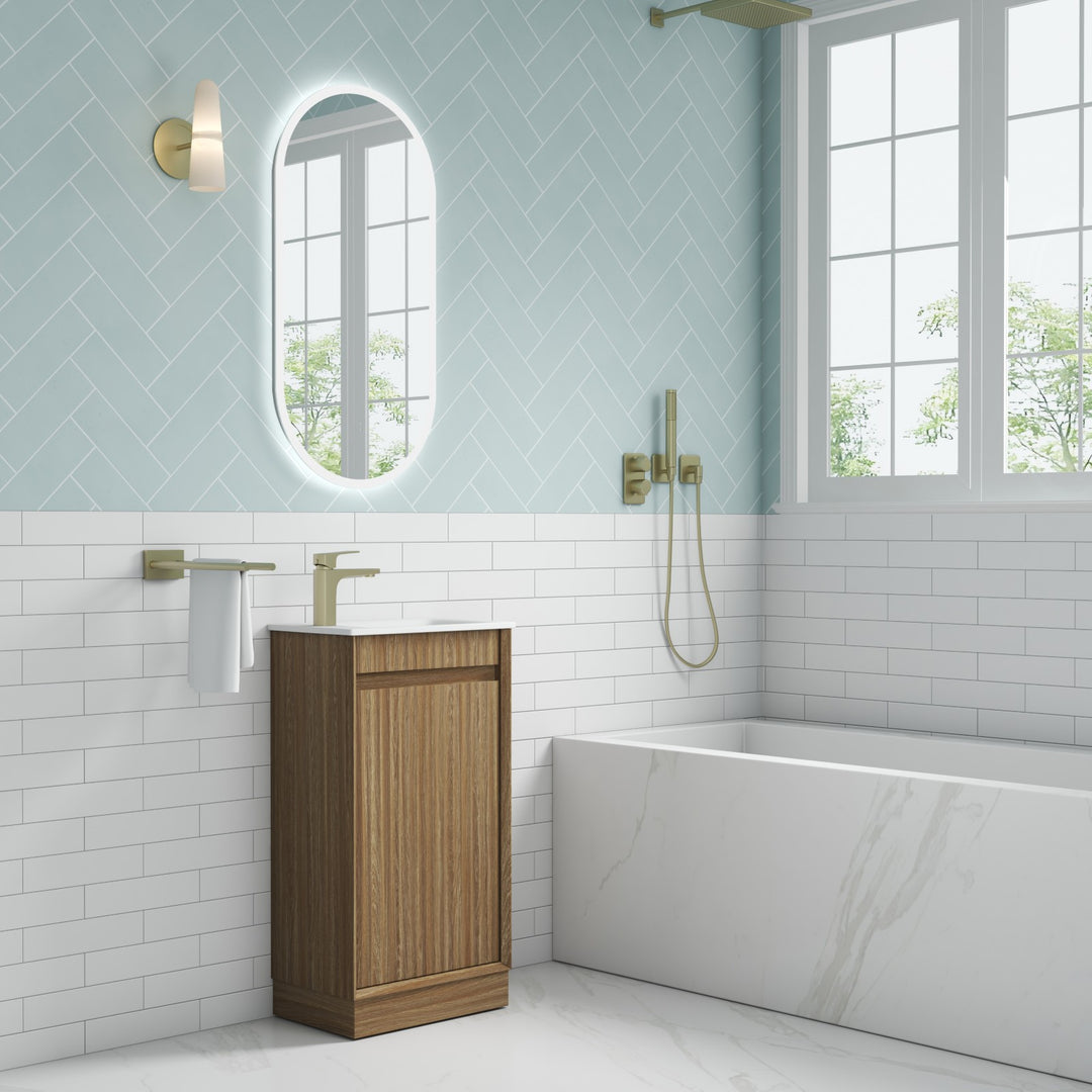 Aulic Mini Ravia Fluted Harvest Oak Floor Standing Vanity - 450mm - Design 10
