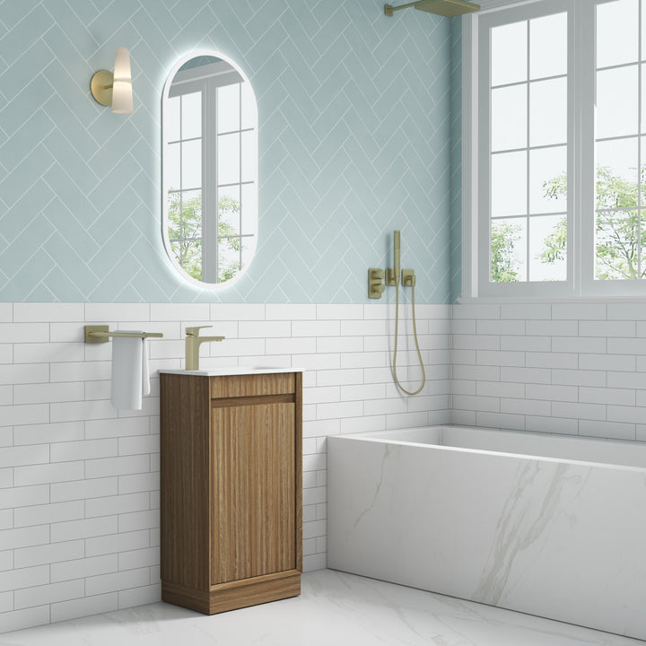 Aulic Mini Ravia Fluted Harvest Oak Floor Standing Vanity - 450mm - Design 10