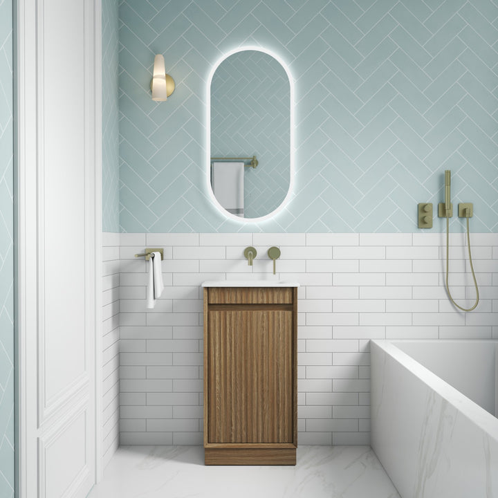 Aulic Mini Ravia Fluted Harvest Oak Floor Standing Vanity - 450mm - Design 10