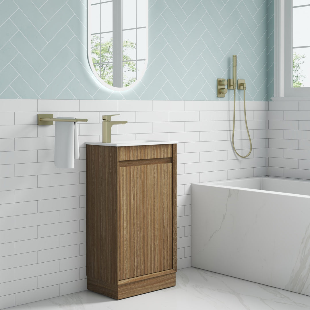Aulic Mini Ravia Fluted Harvest Oak Floor Standing Vanity - 450mm - Design 10