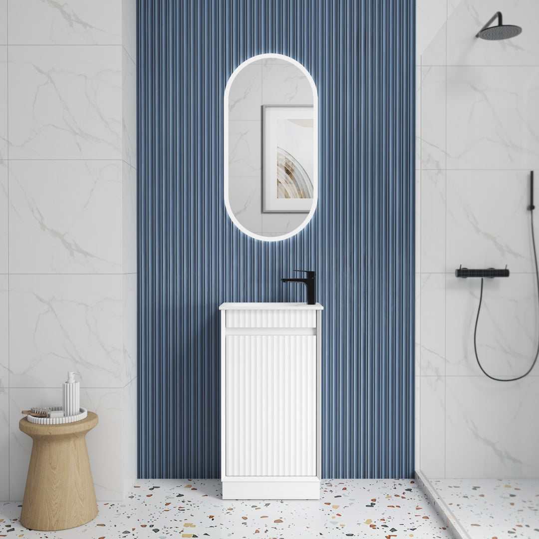 Aulic Mini Ravia Fluted Matte White Floor Standing Vanity - 450mm - Design 10
