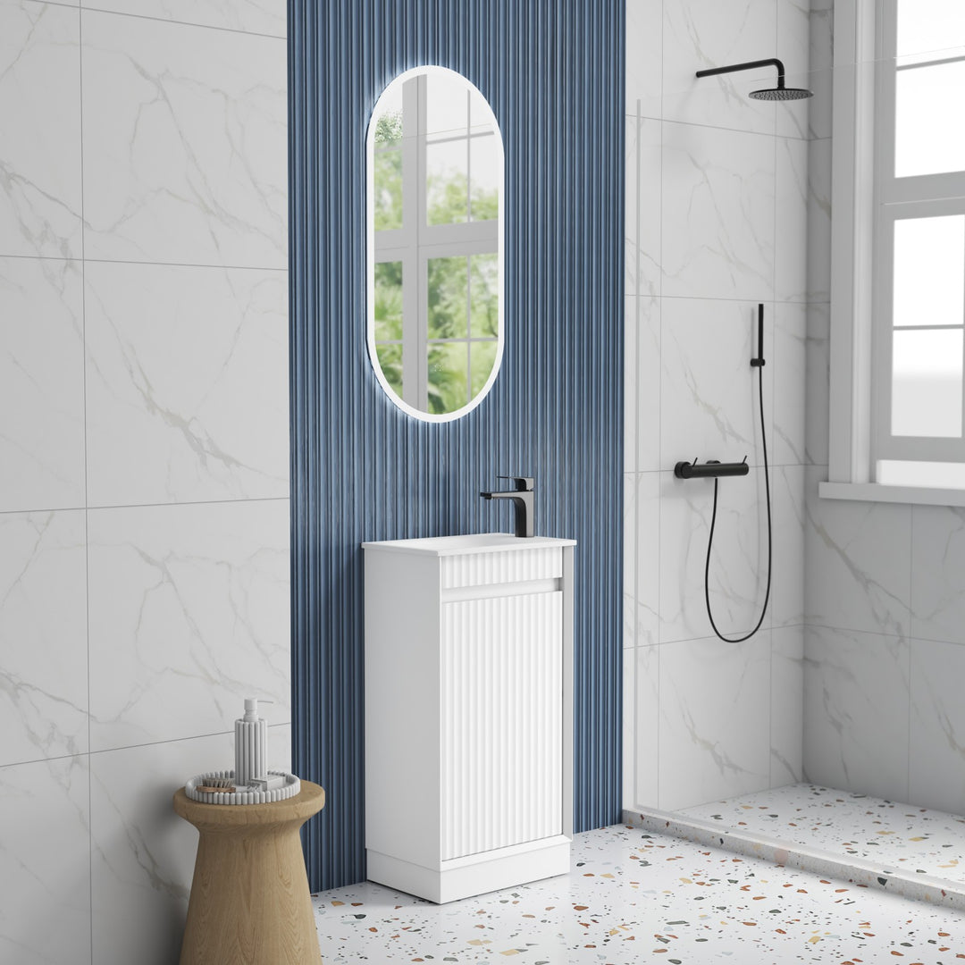 Aulic Mini Ravia Fluted Matte White Floor Standing Vanity - 450mm - Design 10