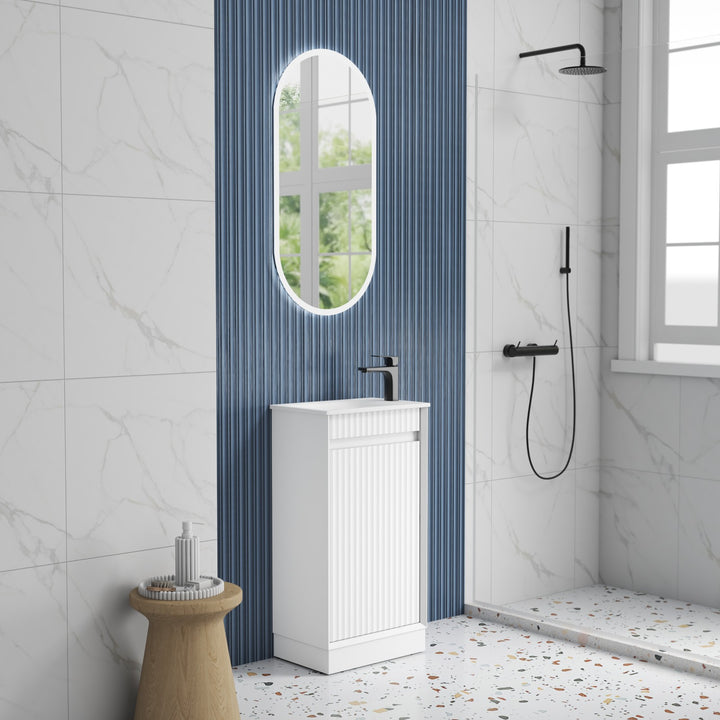 Aulic Mini Ravia Fluted Matte White Floor Standing Vanity - 450mm - Design 10