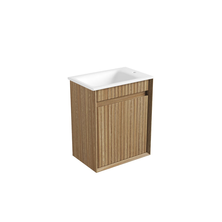 Aulic Mini Ravia Fluted Harvest Oak Wall Hung Vanity - 450mm - Design 10