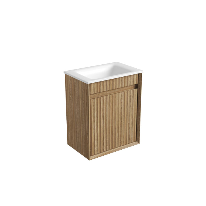 Aulic Mini Ravia Fluted Harvest Oak Wall Hung Vanity - 450mm - Design 10