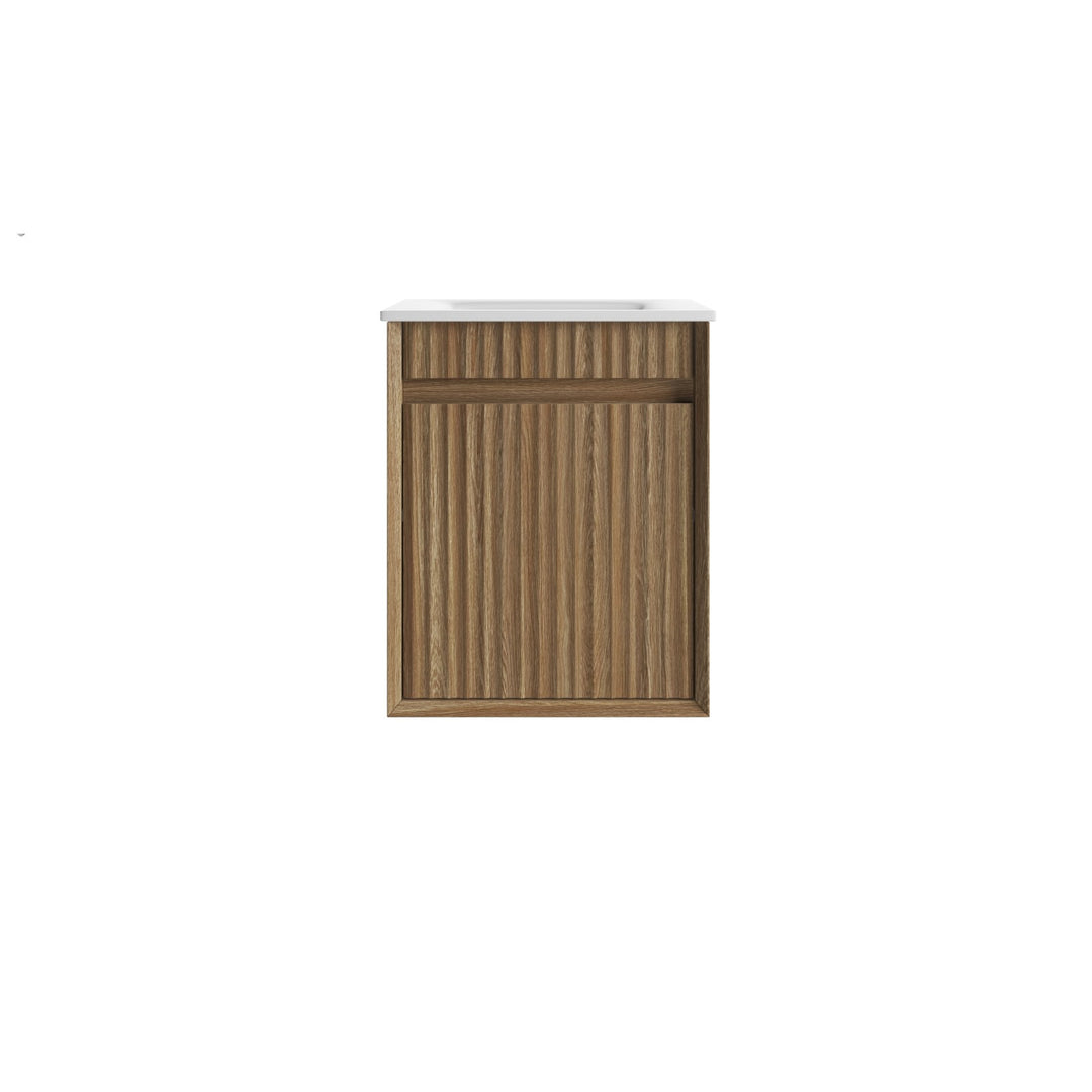 Aulic Mini Ravia Fluted Harvest Oak Wall Hung Vanity - 450mm - Design 10