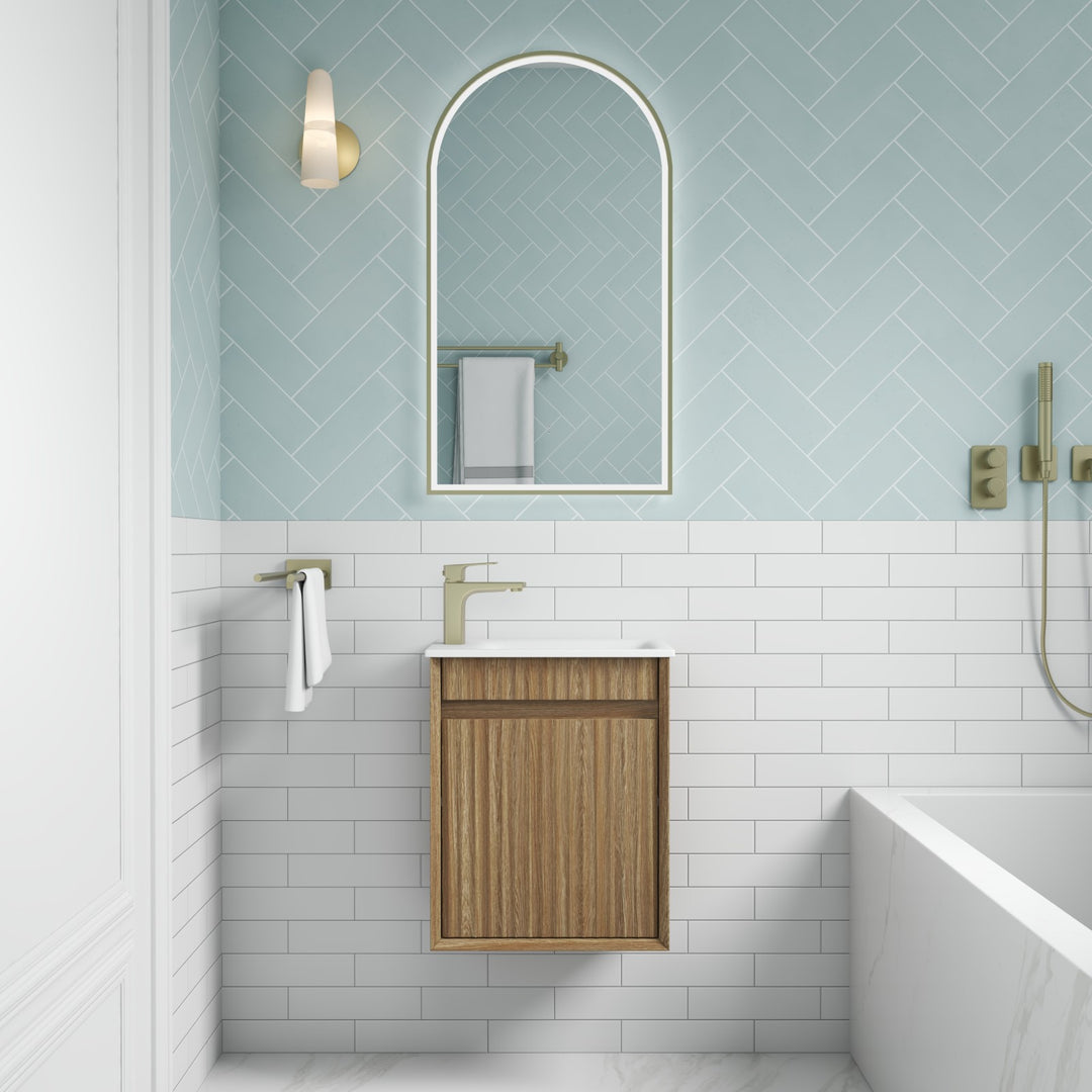 Aulic Mini Ravia Fluted Harvest Oak Wall Hung Vanity - 450mm - Design 10