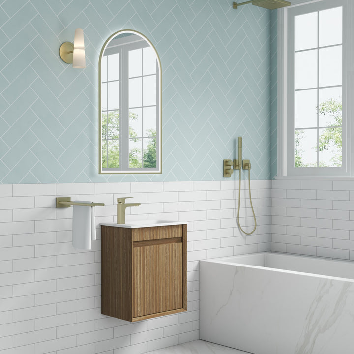 Aulic Mini Ravia Fluted Harvest Oak Wall Hung Vanity - 450mm - Design 10
