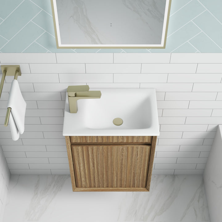 Aulic Mini Ravia Fluted Harvest Oak Wall Hung Vanity - 450mm - Design 10