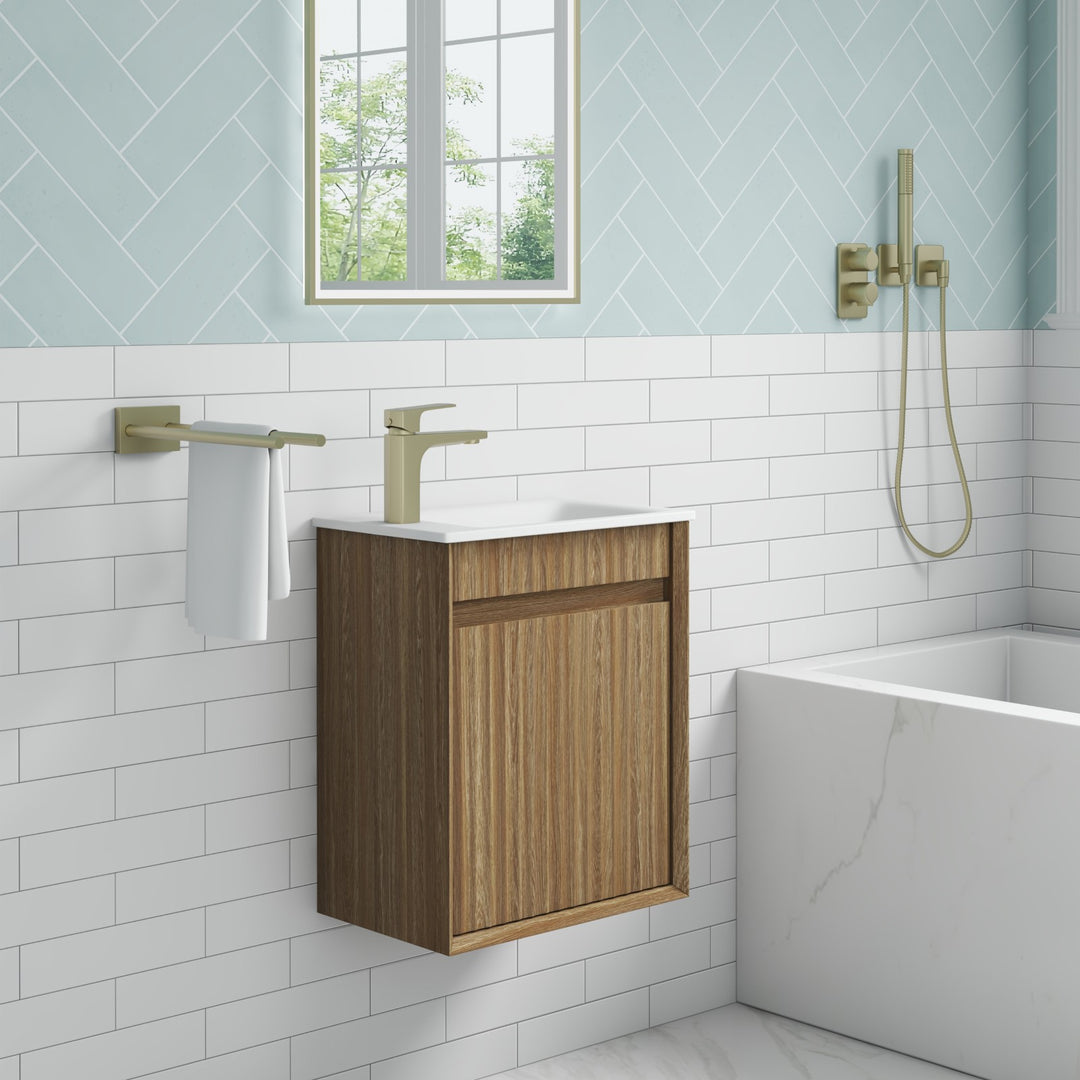 Aulic Mini Ravia Fluted Harvest Oak Wall Hung Vanity - 450mm - Design 10