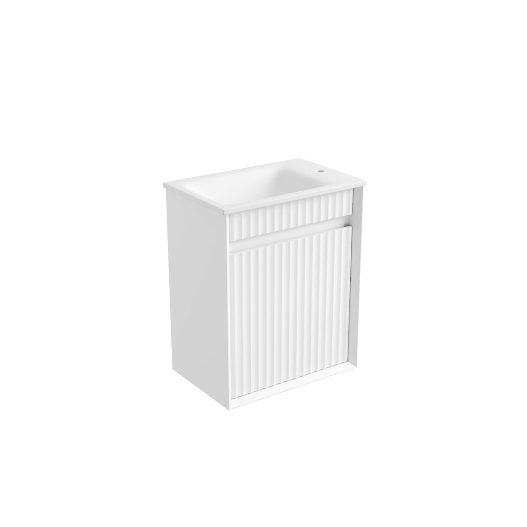 Aulic Mini Ravia Fluted Matte White Wall Hung Vanity - 450mm - Design 10
