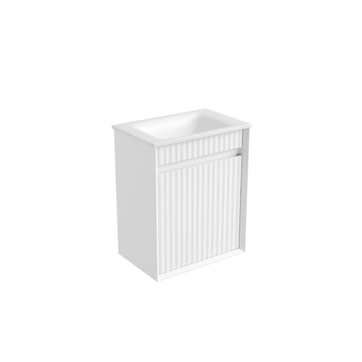 Aulic Mini Ravia Fluted Matte White Wall Hung Vanity - 450mm - Design 10
