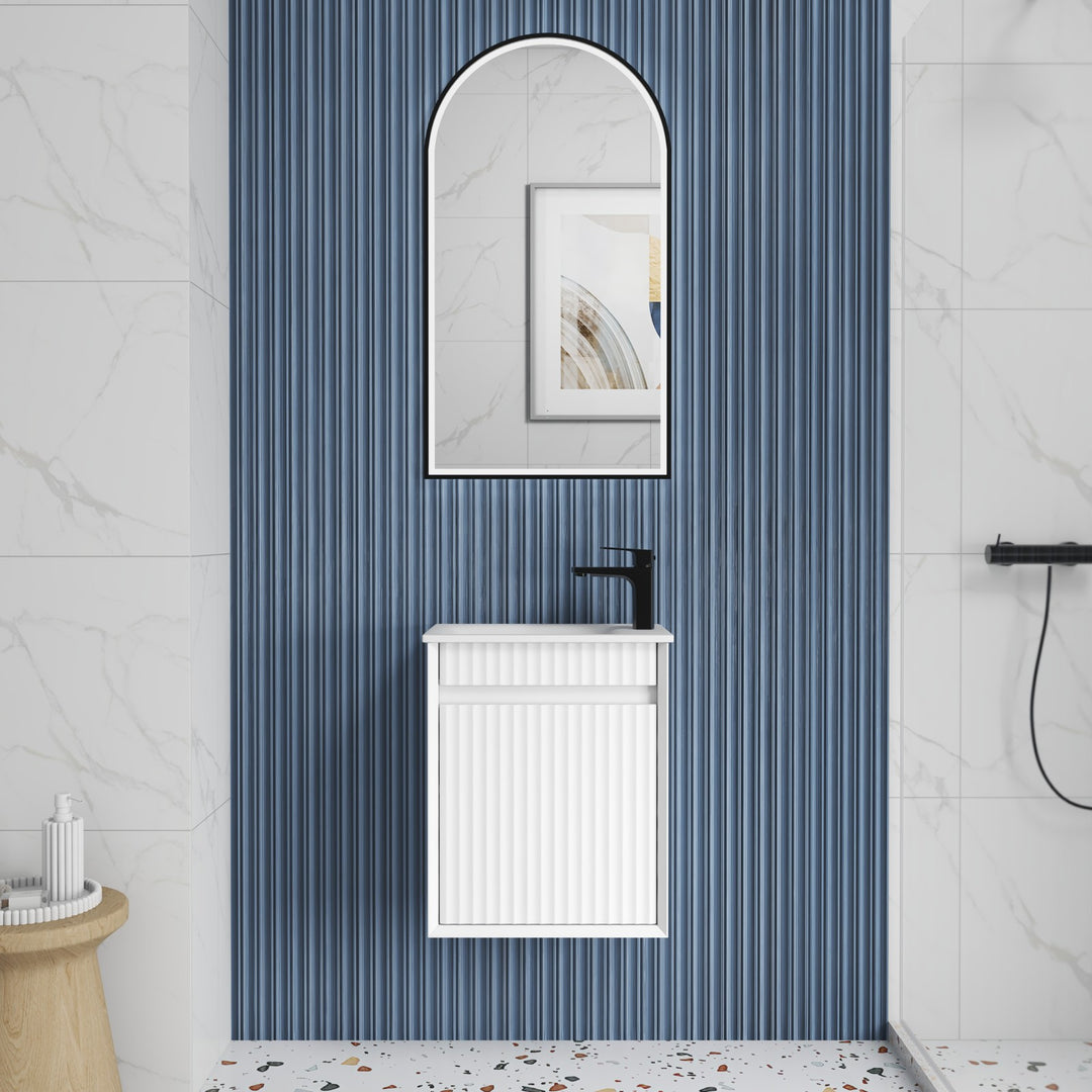 Aulic Mini Ravia Fluted Matte White Wall Hung Vanity - 450mm - Design 10