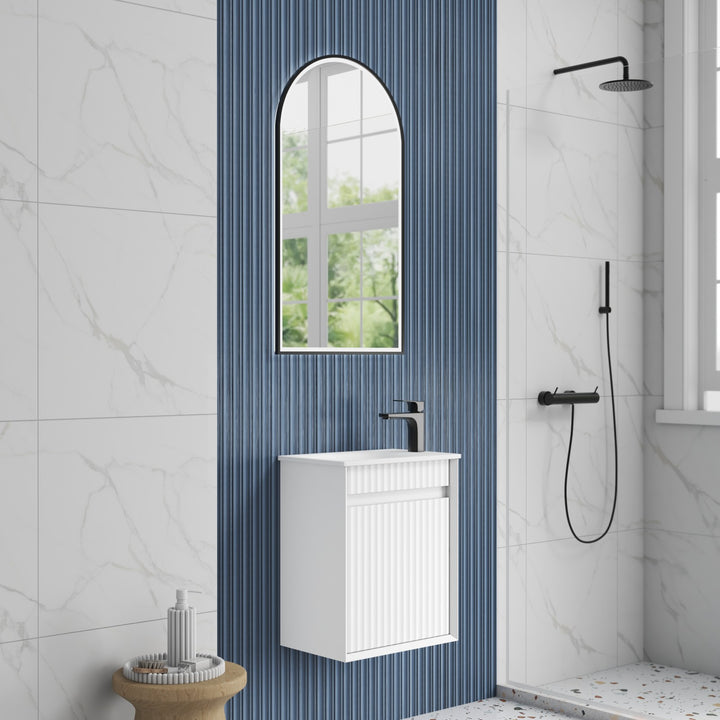 Aulic Mini Ravia Fluted Matte White Wall Hung Vanity - 450mm - Design 10