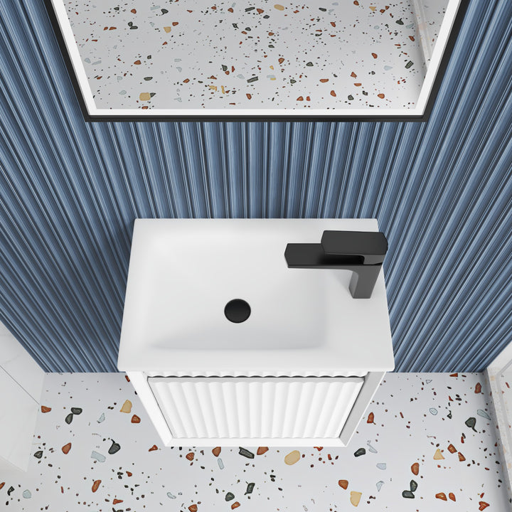 Aulic Mini Ravia Fluted Matte White Wall Hung Vanity - 450mm - Design 10