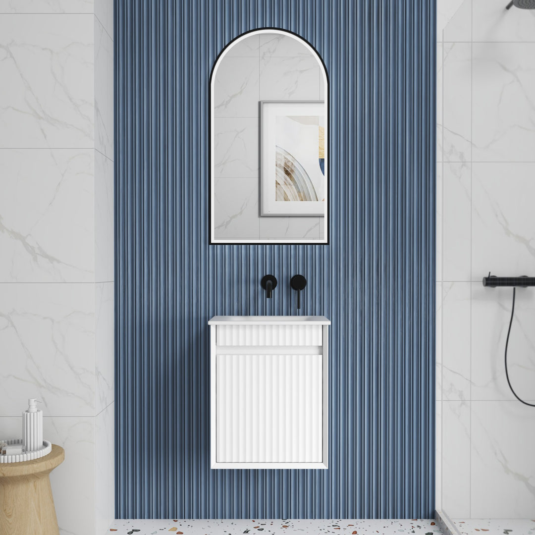 Aulic Mini Ravia Fluted Matte White Wall Hung Vanity - 450mm - Design 10