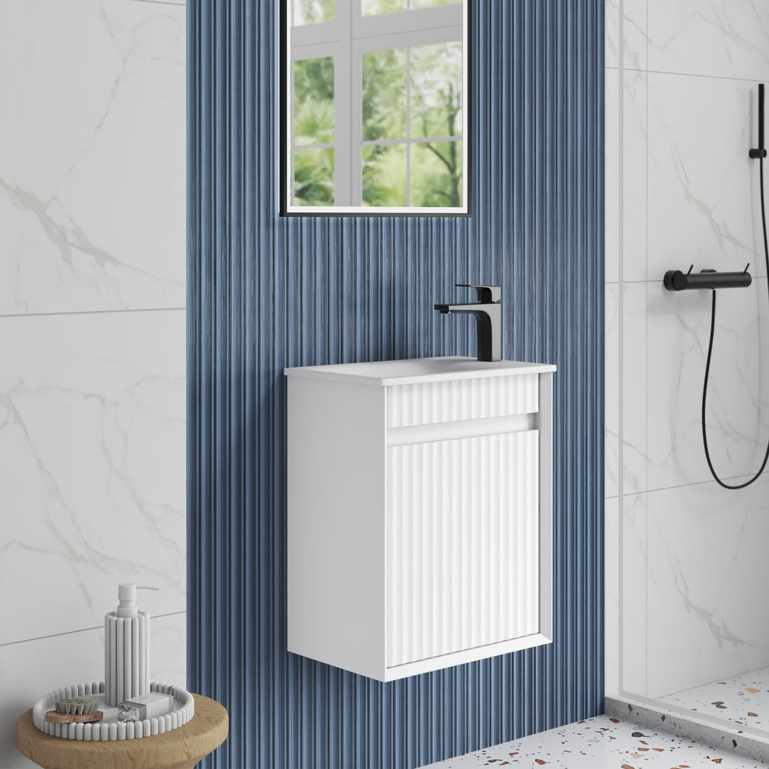Aulic Mini Ravia Fluted Matte White Wall Hung Vanity - 450mm - Design 10