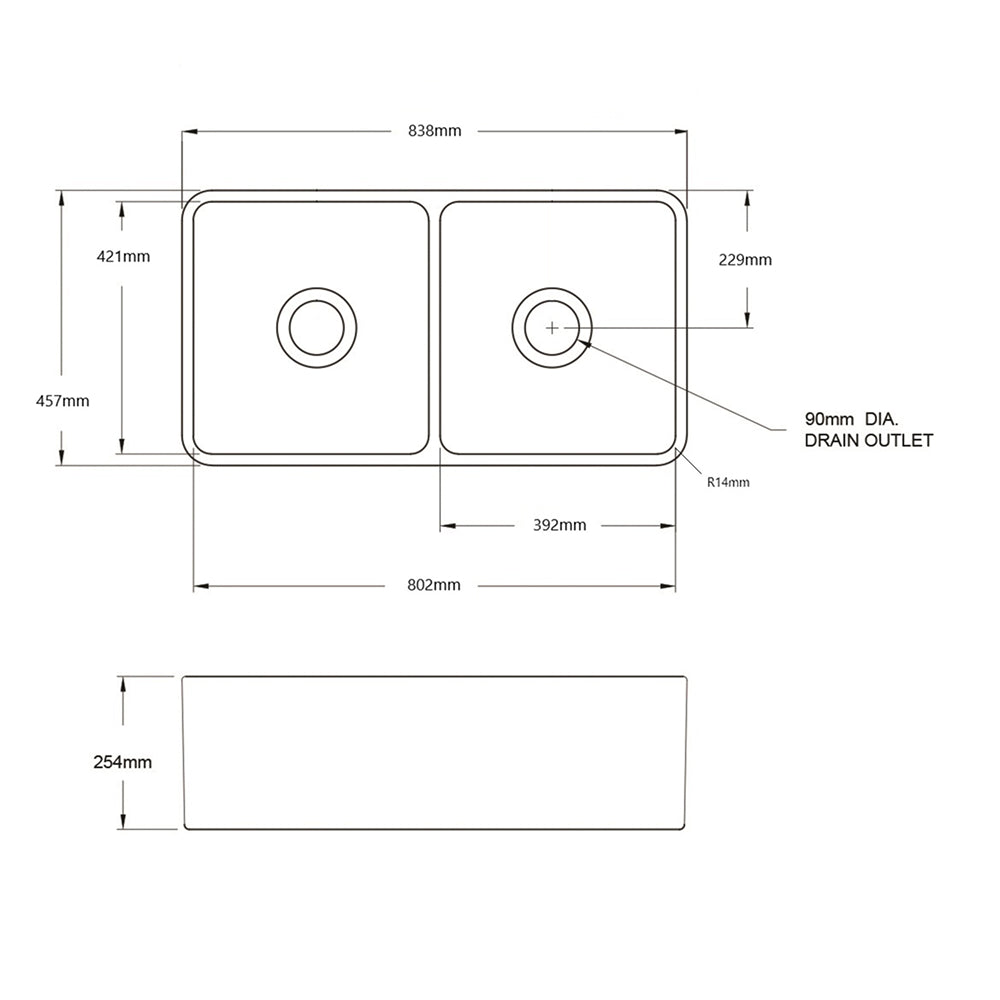 Turner Hastings Novi 84x46 Fireclay Double Bowl Butler Sink - Design 10
