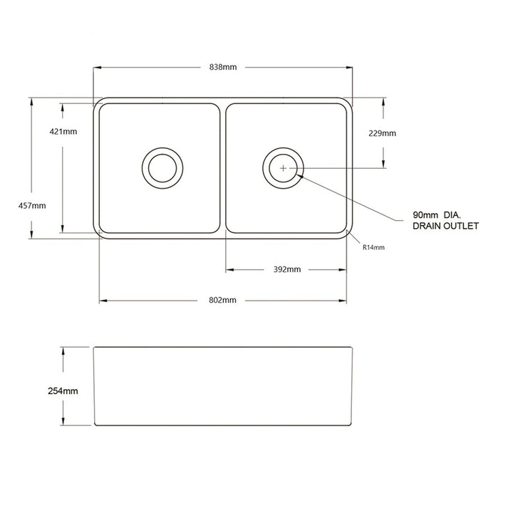 Turner Hastings Novi 84x46 Fireclay Double Bowl Butler Sink - Design 10