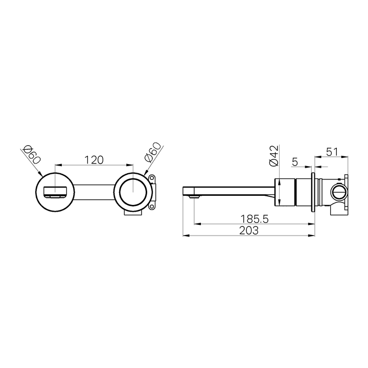 Nero Pure Progressive SS316L Wall Basin/Bath Mixer w/ Separate Back Plate (Complete Kit) - Design 10
