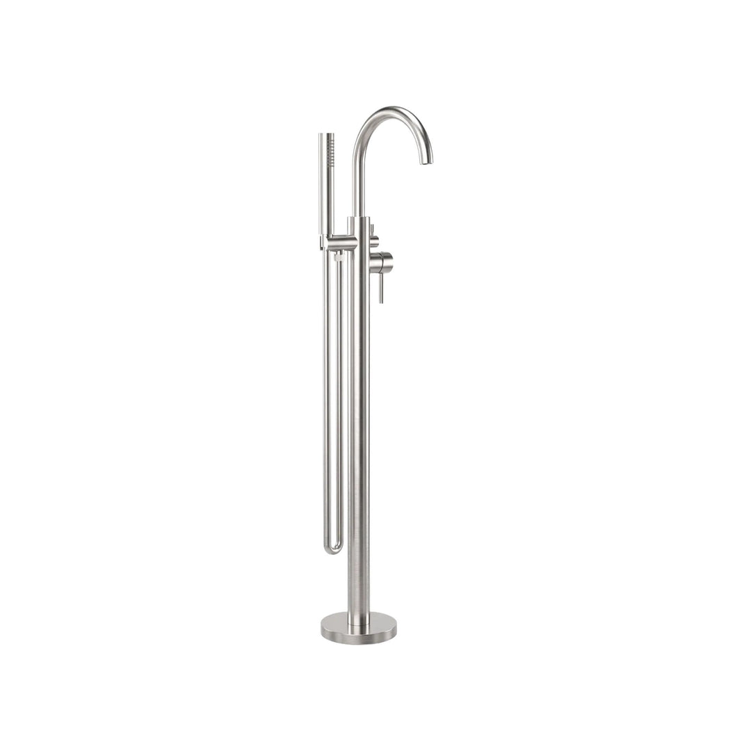 Nero Round Floor Mount Mixer with Hand Shower Brushed Nickel