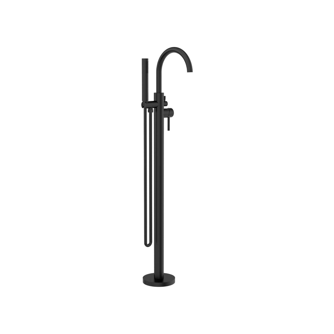 Nero Round Floor Mount Mixer with Hand Shower Matte Black