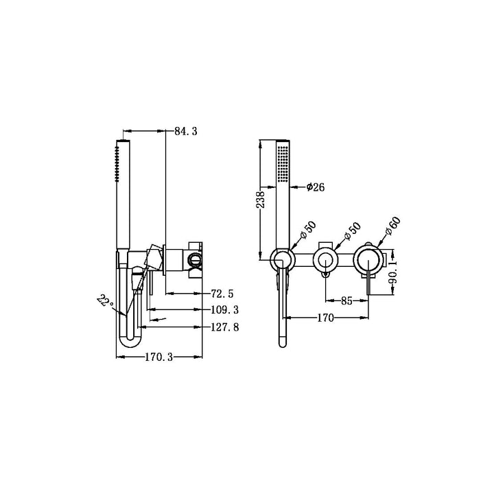 Nero Mecca Shower Mixer With Divertor System Seperate Back Plate - Design 10