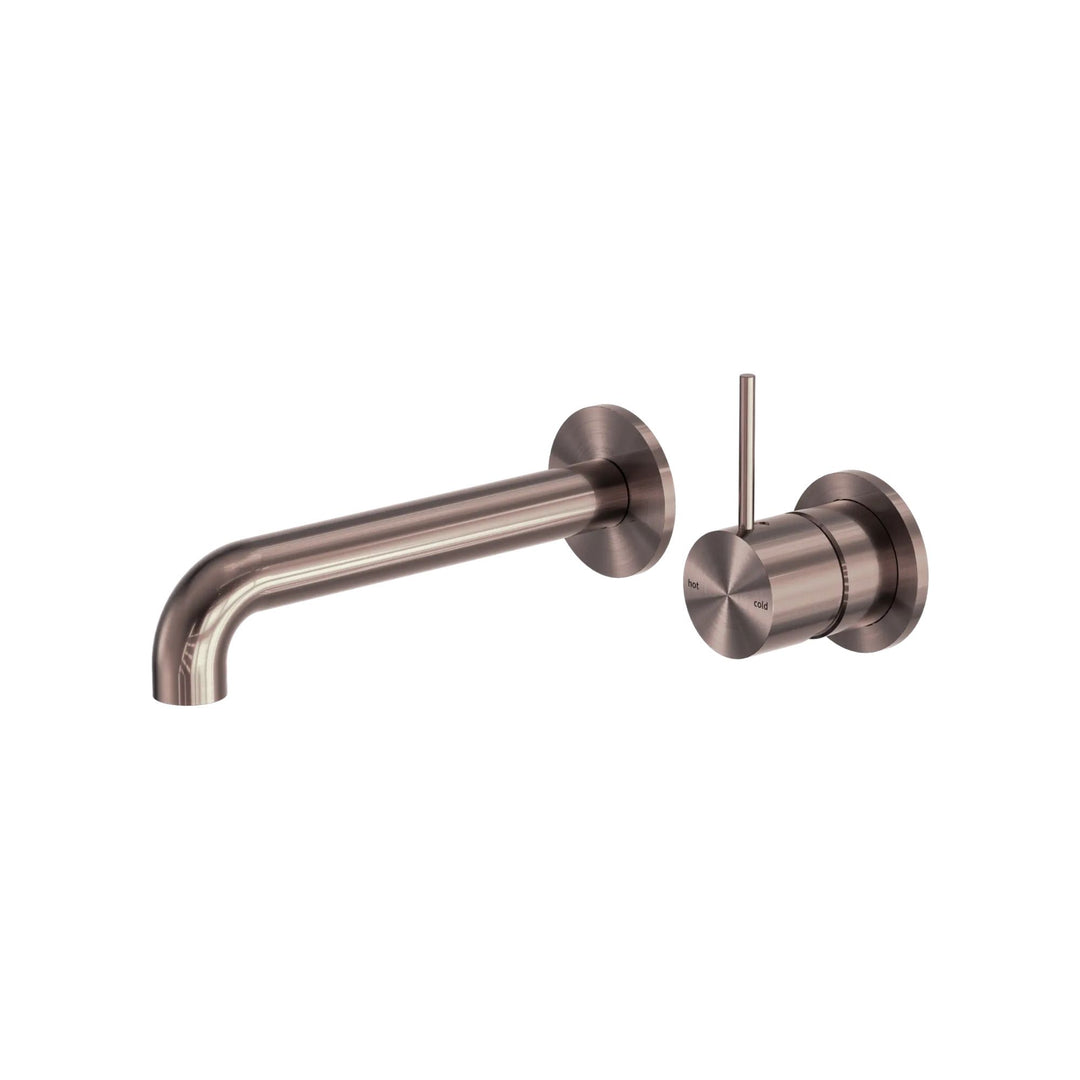 Nero Mecca Wall Basin Mixer Separate Back Plate Handle Up 230mm Spout Brushed Bronze