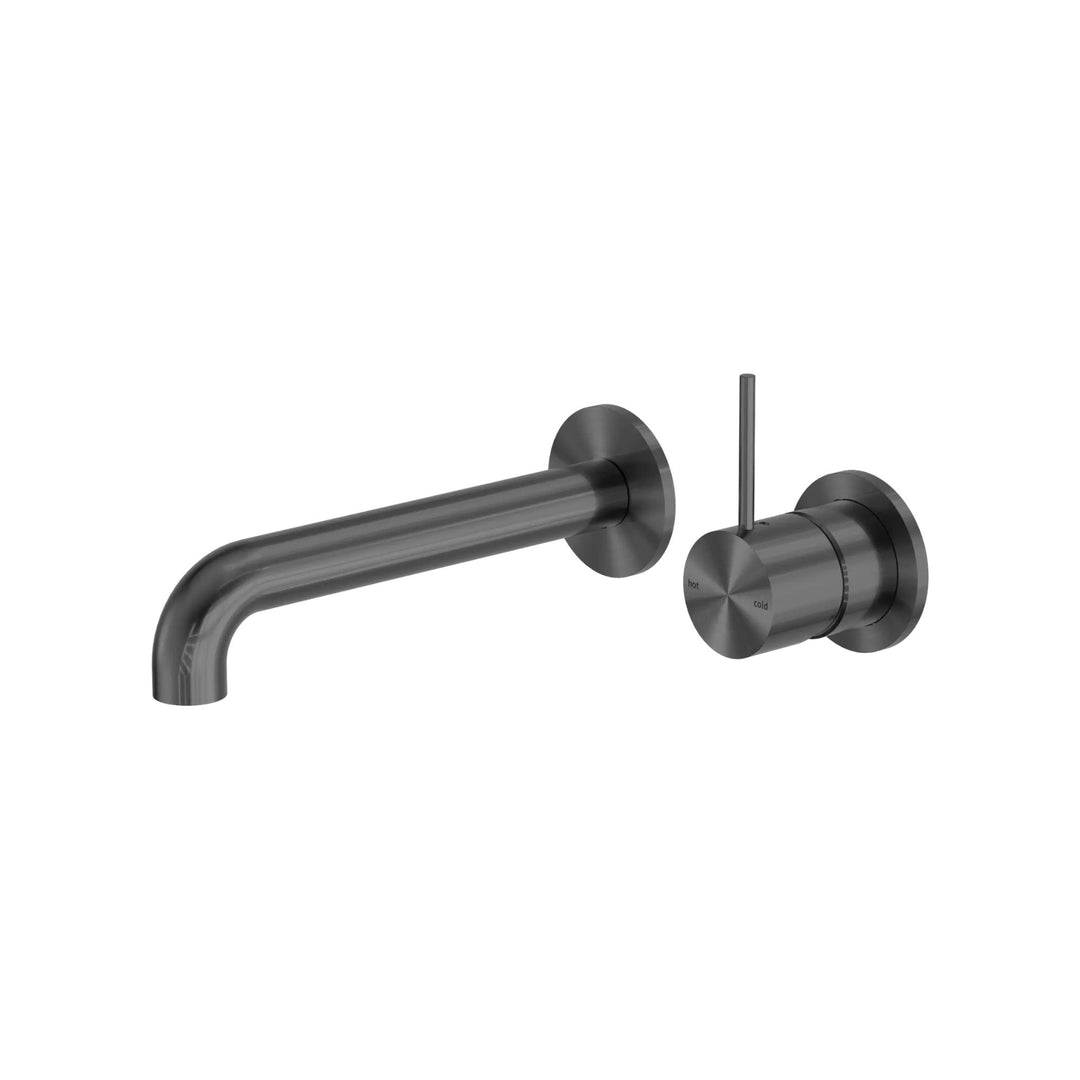 Nero Mecca Wall Basin Mixer Separate Back Plate Handle Up 160mm Spout Gun Metal