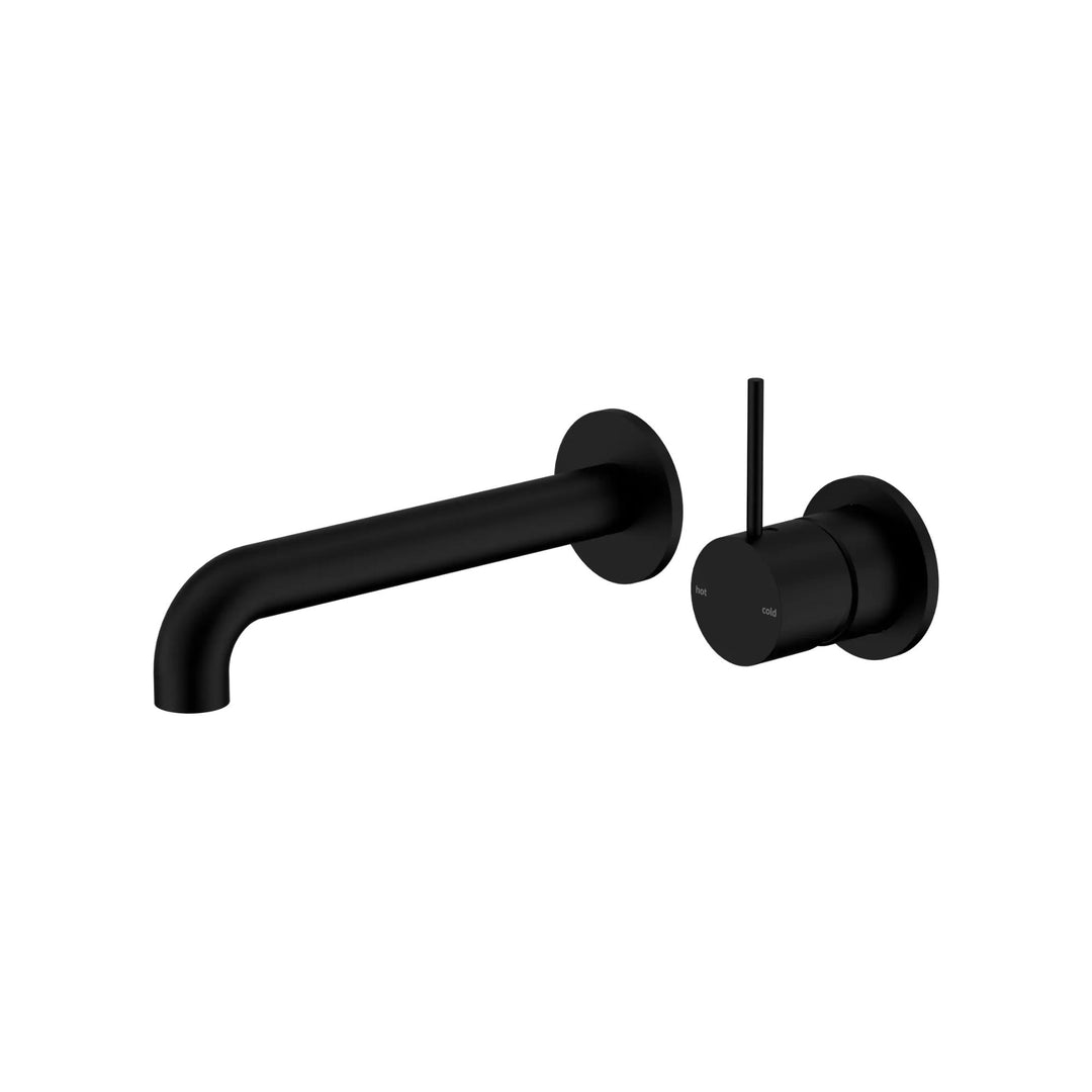 Nero Mecca Wall Basin Mixer Separate Back Plate Handle Up 185mm Spout Matte Black