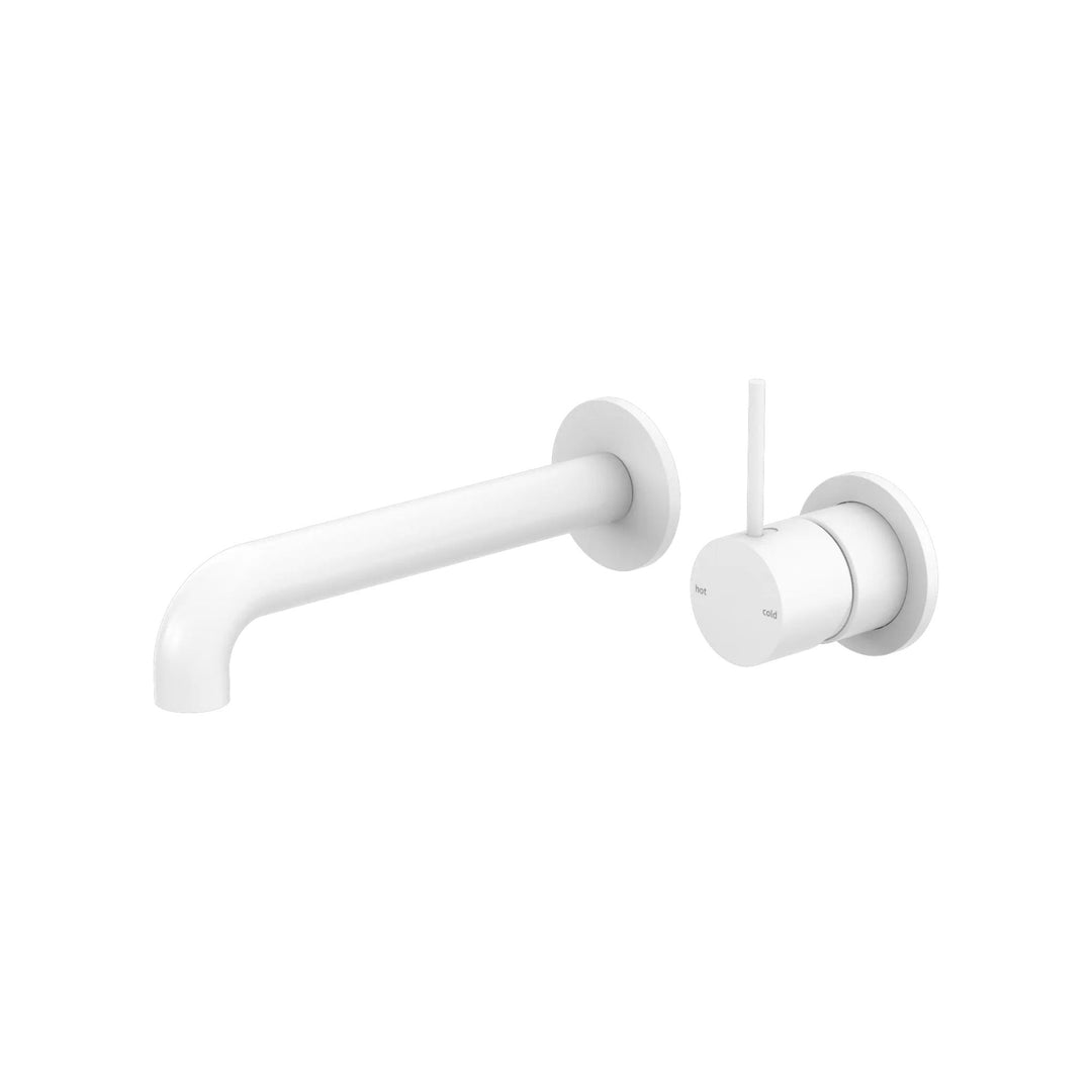 Nero Mecca Wall Basin Mixer Separate Back Plate Handle Up 160mm Spout Matte White