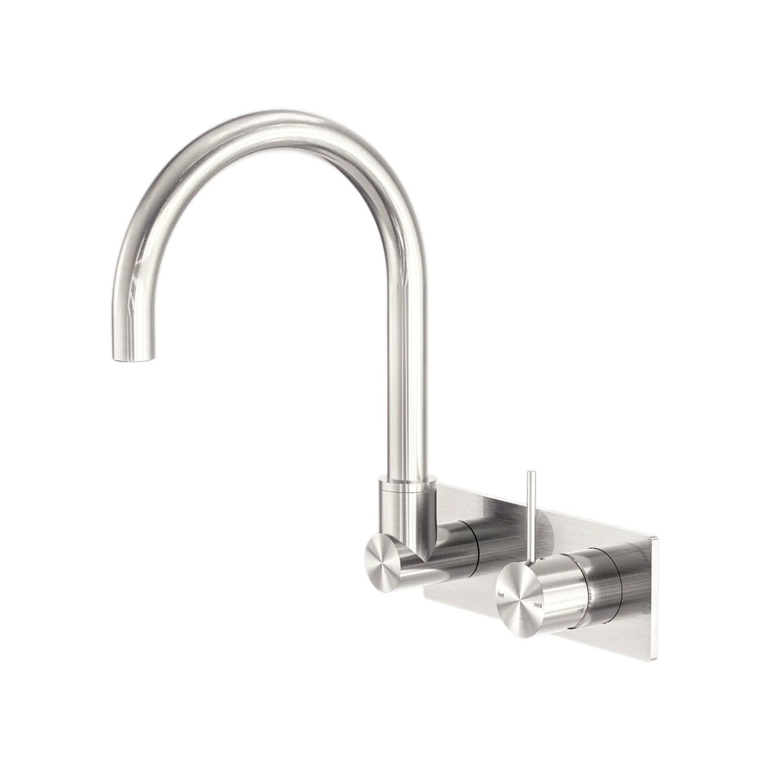 Nero Mecca Wall Basin Mixer Swivel Spout Brushed Nickel