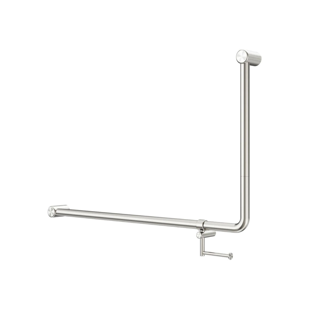 Nero Mecca Care 32mm DDA Accessible Toilet 90 Degree Bent Tube Grab Rail with Toilet Roll Holder 600 x 1000mm