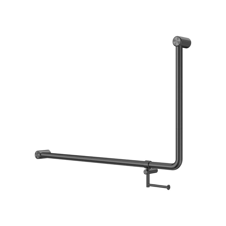 Nero Mecca Care 32mm DDA Accessible Toilet 90 Degree Bent Tube Grab Rail with Toilet Roll Holder 600 x 1000mm