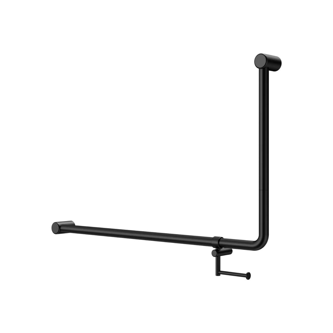 Nero Mecca Care 32mm DDA Accessible Toilet 90 Degree Bent Tube Grab Rail with Toilet Roll Holder 600 x 1000mm