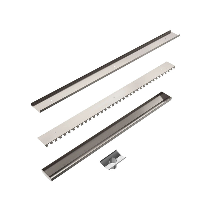 Nero Tile Insert V Channer Floor Grate Outlet With Hole Saw Brushed Nickel 50mm